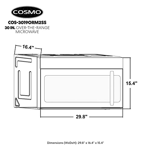 COSMO COS-3019ORM2SS Over the Range Microwave Oven with 1.9 cu. ft. Capacity, 1000W