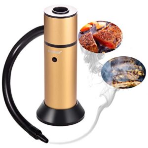 tmkeffc portable smoking gun, food cocktail smoke infuser handheld drink smoker kit for meat salmon sausage kitchen indoor outdoor, wood chips included, yellow