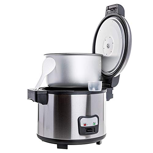 SYBO Commercial Rice Cooker and Warmer, 60 Cups Large Cooked (30 Cup Uncooked) Rice with Hinged Lid, Non-Stick Insert Pot, Stainless Steel Exterior