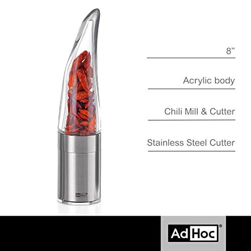 AdHoc Pepe Chili Cutter and Spice Grinder - Dried Spice Cutter with Aroma Bottom Cap - Homemade Red Chili Flakes - Stainless Steel, 8"