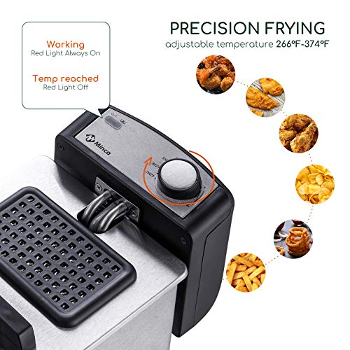 Electric Deep Fryer 3 Liter, Cool-Touch Oil Fryer with Stainless Steel Basket, 1500W Deep Fryer with Adjustable Temperature Knobs M Minca