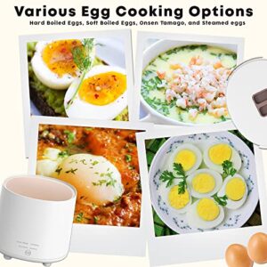 Mojoco Rapid Egg Cooker - Mini Egg Cooker for Steamed, Hard Boiled, Soft Boiled Eggs and Onsen Tamago - Electric Egg Boiler for Home Kitchen, Dorm Use - Smart Egg Maker with Auto Shut OFF and Alarm