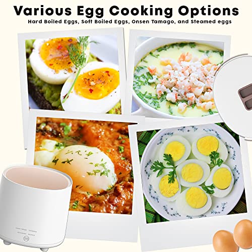 Mojoco Rapid Egg Cooker - Mini Egg Cooker for Steamed, Hard Boiled, Soft Boiled Eggs and Onsen Tamago - Electric Egg Boiler for Home Kitchen, Dorm Use - Smart Egg Maker with Auto Shut OFF and Alarm