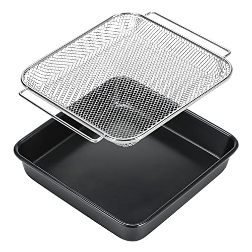 Air Fryer Basket For Oven, Stainless Steel Air Fryer Rack, Non-stick Baking Pan Bread Pan Set, Cooling Rack Grill Basket Baking Sheet, 2 Piece