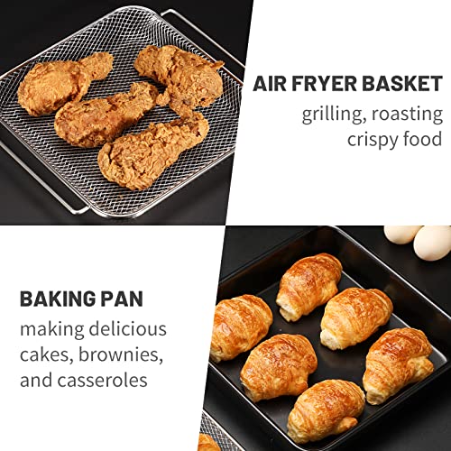 Air Fryer Basket For Oven, Stainless Steel Air Fryer Rack, Non-stick Baking Pan Bread Pan Set, Cooling Rack Grill Basket Baking Sheet, 2 Piece