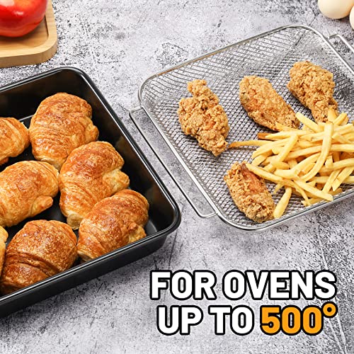 Air Fryer Basket For Oven, Stainless Steel Air Fryer Rack, Non-stick Baking Pan Bread Pan Set, Cooling Rack Grill Basket Baking Sheet, 2 Piece