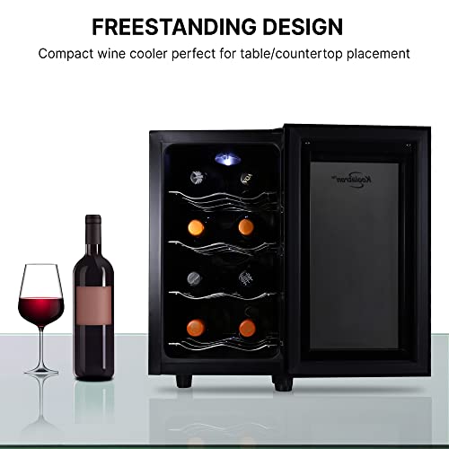 Koolatron 8 Bottle Wine Cooler, Black, Thermoelectric Wine Fridge, 0.8 cu. ft. (23L), Freestanding Urban Series Wine Refrigerator, Red, White and Sparkling Wine Storage for Kitchen and Apartment