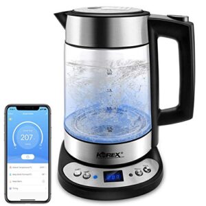 korex smart electric water kettle glass heater boiler suitable for wifi app alexa google home assistant 1.7 l great for coffee tea milk with overheat protection temperature control