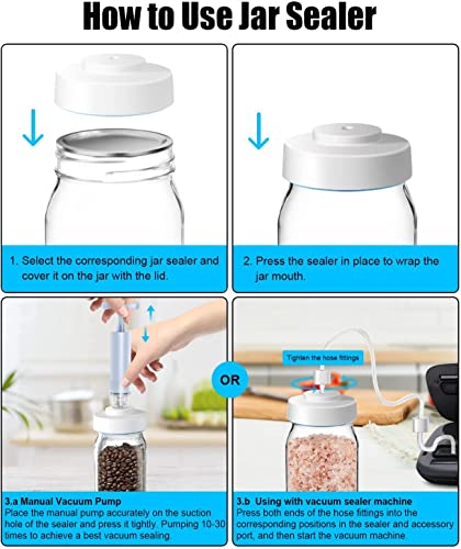 Mason Jar Vacuum Sealer for Foodsaver Vacuum Sealer Machine Mason Jar Sealer Vacuum Kit for Wide-Mouth & Regular-Mouth Mason Jar with Accessory Hose and A Manual Portable Vacuum Pump and Lid Opener