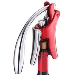 kitvinous wine opener, vertical lever corkscrew with non-stick worm, compact wine bottle opener manual with two-motion ergonomic handle and built-in foil cutter, red
