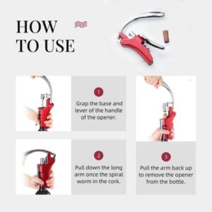 KITVINOUS Wine Opener, Vertical Lever Corkscrew with Non-Stick Worm, Compact Wine Bottle Opener Manual with Two-Motion Ergonomic Handle and Built-in Foil Cutter, Red