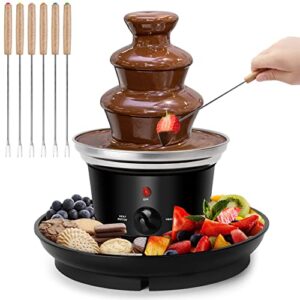 outamateur 16-ounce chocolate fondue fountain,3-tier mini chocolate fountain,electric melting machine with 6pcs fondue fork,hot chocolate fondue with removal fruits/nuts/treats serving tray,for bbq sauce,ranch,nacho cheese,liqueurs (black)