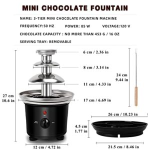 Outamateur 16-Ounce Chocolate Fondue Fountain,3-Tier MINI Chocolate Fountain,Electric Melting Machine with 6PCS Fondue Fork,Hot Chocolate Fondue With Removal Fruits/Nuts/Treats Serving Tray,for BBQ Sauce,Ranch,Nacho Cheese,Liqueurs (Black)