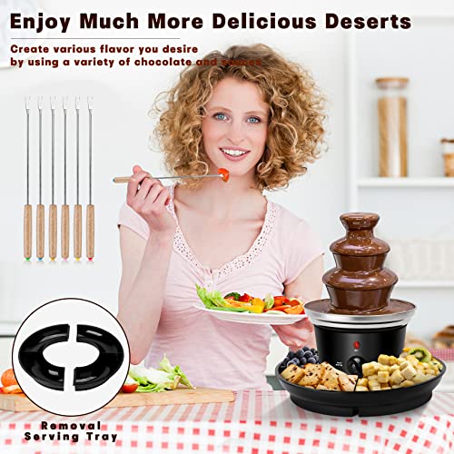 Outamateur 16-Ounce Chocolate Fondue Fountain,3-Tier MINI Chocolate Fountain,Electric Melting Machine with 6PCS Fondue Fork,Hot Chocolate Fondue With Removal Fruits/Nuts/Treats Serving Tray,for BBQ Sauce,Ranch,Nacho Cheese,Liqueurs (Black)