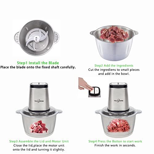 Electric Meat Grinder, 8-Cup Food processors with 2L Stainless Steel Bowl,meat mincer,Mini food Chopper for Meat, Vegetables, Fruits, 300W Powerful Motor 4 Detachable Stainless Steel Blades