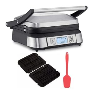 cuisinart gr-6s stainless steel griddler with smoke-less mode and waffle plates bundle with 2-piece silicone spatula set (2 items)