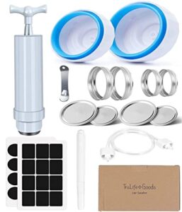 trulife goods jar vacuum sealer for wide & regular mouth jars, mason jar sealer kit with accessory hose for foodsaver, manual vacuum pump, lid opener, labels and chalk pen