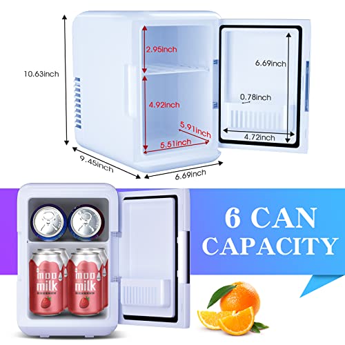 Skincare Mini Fridge for Bedroom Car Office Desk Outdoor, 4L 6 Can Portable Small Silent Refrigerator for Cooler and Warmer Skin Care Products Cosmetic Breastmilk Storage No Freezer 12v AC/DC,White