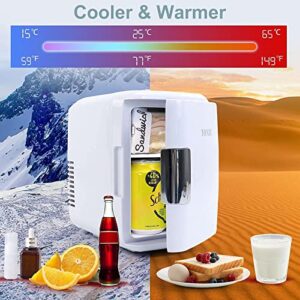 Skincare Mini Fridge for Bedroom Car Office Desk Outdoor, 4L 6 Can Portable Small Silent Refrigerator for Cooler and Warmer Skin Care Products Cosmetic Breastmilk Storage No Freezer 12v AC/DC,White