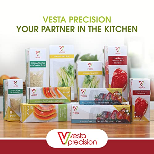 Vesta Precision Liquid Block Vacuum Seal Pouches - Clear and Embossed Vacuum Sealer Bags - Great for Food Storage and Sous Vide - 11 x 16 inches - 25 Vacuum Seal Bags Per Box