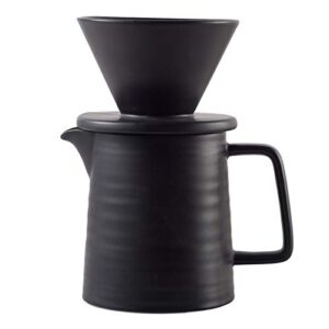 mondays. pour over coffee maker set, premium black ceramic v60 dripper & decanter, 1-2 cup home filter coffee maker (black)
