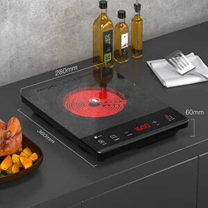 PAYISHO 1600W Electric Hot plate Single Burner,Portable Electric Stove for Cooking,Infrared Burner,24Hour Setting,Gray Crystal Glass Surface Compatible for All Cookware Gray