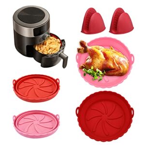 2 pack air fryer silicone pot, 7.8″ silicone air fryer reusable liners, apply to 3.2-6.5 qt airfryer, food safe reusable air fryer silicone basket,easy cleaning with heat-proof gloves (pink+red)