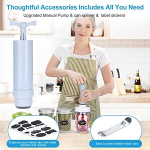 Jar Sealer Vacuum Sealer, 19 PCs Jar Sealer Kit for Food Saver with Accessory Hose for Wide and Regular Mouth Mason Jars, Canning Sealer with Jar Attachment 2 Hose Manual Vacuum Pump, Lables & Marker