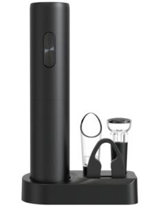 sonicpower electric wine opener set, uncork without effort, open serve & preserve attachments, battery operated, sleek black finish