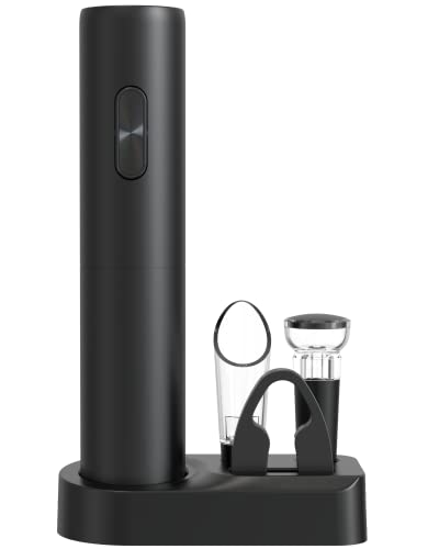 SonicPower Electric Wine Opener Set, Uncork without Effort, Open Serve & Preserve Attachments, Battery Operated, Sleek Black Finish