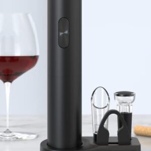 SonicPower Electric Wine Opener Set, Uncork without Effort, Open Serve & Preserve Attachments, Battery Operated, Sleek Black Finish