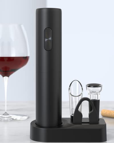 SonicPower Electric Wine Opener Set, Uncork without Effort, Open Serve & Preserve Attachments, Battery Operated, Sleek Black Finish