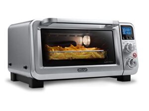 de’longhi air fry oven, premium 9-in-1 digital air fry convection toaster oven, grills, broils, bakes, roasts, keep warm, reheats, 1800-watts + cooking accessories, stainless steel, 14l, eo141164m