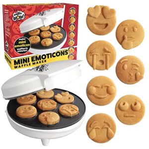 mini emoticon smiley faces waffle maker – create 7 cool unique waffles or pancakes w electric non stick waffler iron – featuring a kiss face, heart eyes, smile & more, cute easter morning breakfast