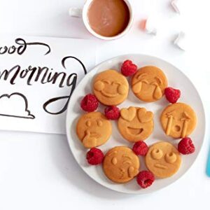 Mini Emoticon Smiley Faces Waffle Maker - Create 7 Cool Unique Waffles or Pancakes w Electric Non Stick Waffler Iron - Featuring a Kiss Face, Heart Eyes, Smile & More, Cute Easter Morning Breakfast