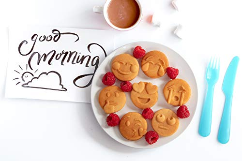 Mini Emoticon Smiley Faces Waffle Maker - Create 7 Cool Unique Waffles or Pancakes w Electric Non Stick Waffler Iron - Featuring a Kiss Face, Heart Eyes, Smile & More, Cute Easter Morning Breakfast