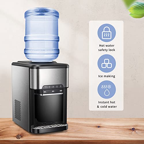 Antarctic Star 3-in-1 Water Cooler Dispense with Built-in Ice Maker, 3 Temperature Settings - Hot, Cold & Ice Holds 3 - 5 Gallon Bottles for Home, Kitchen,School, ETL(Stainless Steel)