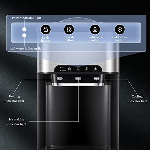 Antarctic Star 3-in-1 Water Cooler Dispense with Built-in Ice Maker, 3 Temperature Settings - Hot, Cold & Ice Holds 3 - 5 Gallon Bottles for Home, Kitchen,School, ETL(Stainless Steel)