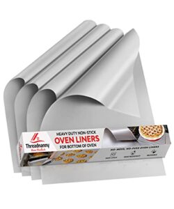 oven liners for bottom of oven, silver 17″ x 25″ – premium large thick oven mats, heavy duty oven liners for bottom of electric oven, gas oven, microwave, etc. – non stick teflon oven liners (4-pack)