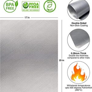 Oven Liners for Bottom of Oven, Silver 17" x 25" - Premium Large Thick Oven Mats, Heavy Duty Oven Liners for Bottom of Electric Oven, Gas Oven, Microwave, etc. - Non Stick Teflon Oven Liners (4-Pack)