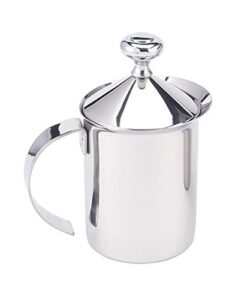 fino milk creamer frother cappuccino foam pitcher with handle and lid, 18/8 stainless steel, 14-ounce capacity