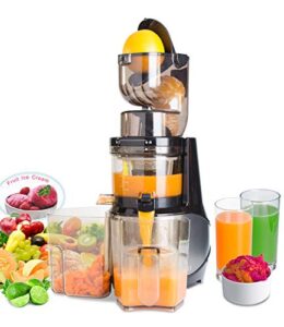 masticating juicer,whole slow juicer extractor by vitalisci,cold press juicer machine,anti-oxidation for fruit and vegetable,easy to clean and bpa free,(300w ac motor/3.15″ wide chute/40 rpms)-silver