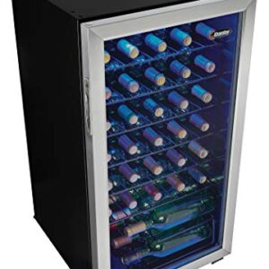 Danby DWC036A1BSSDB-6 3.3 Cu. Ft. Free Standing Wine Cooler, Holds 36 Bottles, Single Zone Fridge with Glass Door-Chiller for Kitchen, Home Bar, Stainless Steel