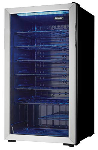 Danby DWC036A1BSSDB-6 3.3 Cu. Ft. Free Standing Wine Cooler, Holds 36 Bottles, Single Zone Fridge with Glass Door-Chiller for Kitchen, Home Bar, Stainless Steel