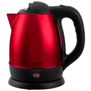 courant 1.5 liter kettle red stainless steel cordless electric kettle with 360 degree rotational body, automatic safety shut-off, perfect for tea / coffee /hot chocolate/ soup/ hot water