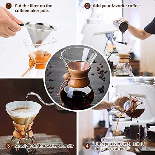 Pour Over Coffee Maker Set - Drip Coffee Maker Glass with Reusable 304 Stainless Steel Filter, 28 oz Classic Series