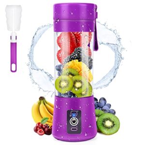 portable blender, miaoke personal mini juice blender, usb rchargeable juicer cup with six blades in 3d, smoothie blender home/office/outdoors, dark purple
