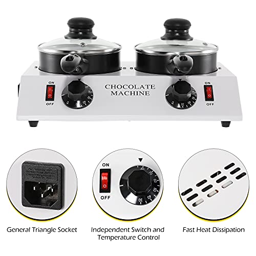 Dyna-Living Chocolate Melting Pot Cheese Chocolate Tempering Machine Electric Melter Fondue Pot Heater for Chocolate, Butter, Cheese, Cream, Candy, Milk, Coffee(Double Heads)