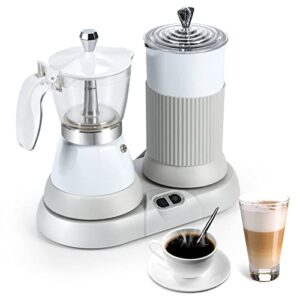 hackvia espresso machine,portable espresso coffee maker and cappuccino latte machine with milk frother,espresso maker with steamer,2 in 1 moka pot for home,office and travel,2-3 cups,aluminum