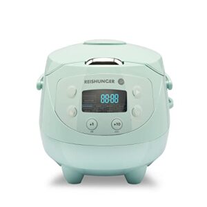 reishunger digital mini rice cooker & steamer, mint with keep-warm function & timer – 3.5 cups – small rice cooker japanese style with ceramic inner pot – 8 programs – 1-3 people